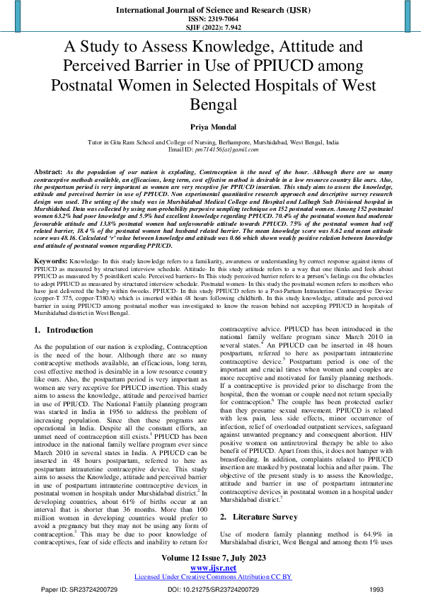 (PDF) A Study to Assess Knowledge, Attitude and Perceived Barrier in ...