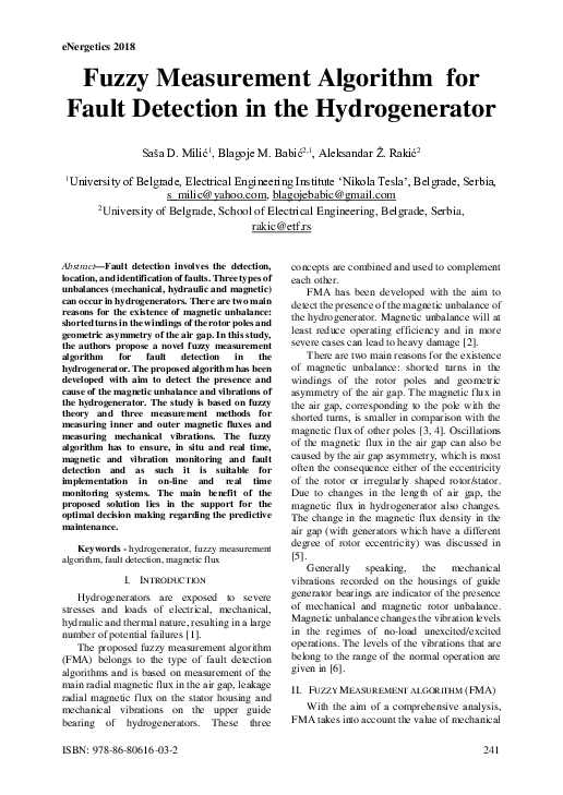 (PDF) Fuzzy Measurement Algorithm for Fault Detection in the Hydrogenerator