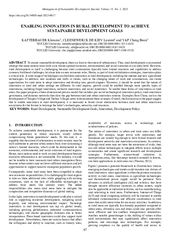(PDF) Enabling Innovation in Rural Development to Achieve Sustainable ...