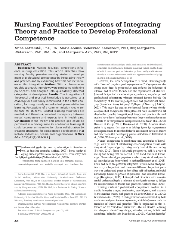 (PDF) Nursing Faculties' Perceptions of Integrating Theory and Practice ...