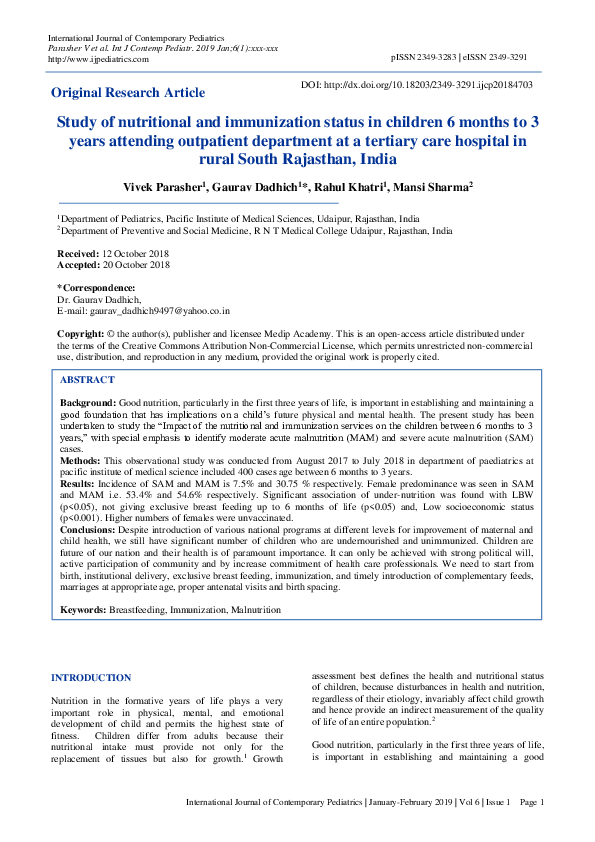 (PDF) Study of nutritional and immunization status in children 6 months ...