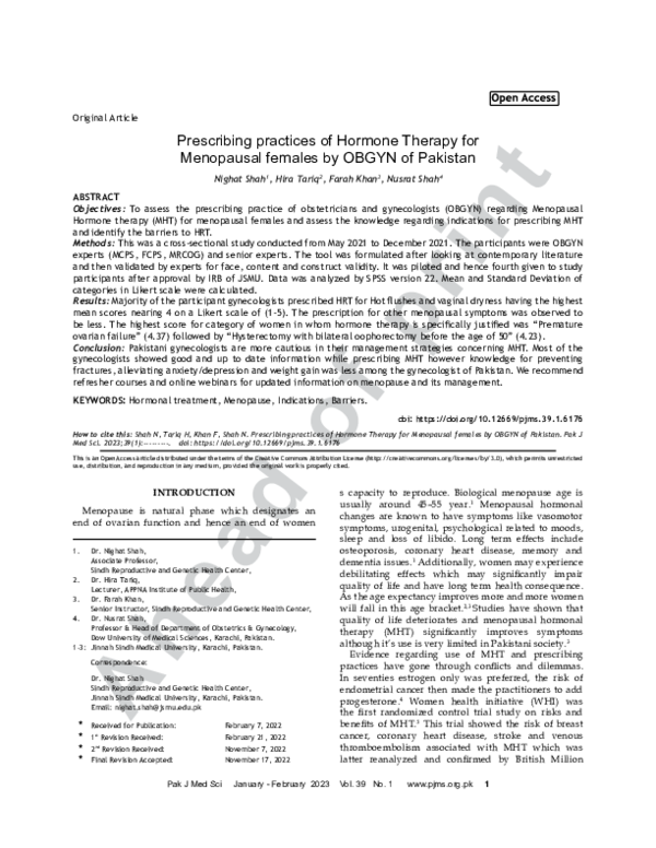 (PDF) Prescribing practices of Hormone Therapy for Menopausal females ...