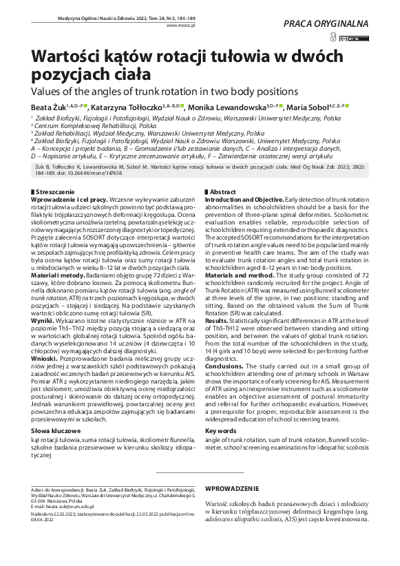 (PDF) Values of the angles of trunk rotation in two body positions