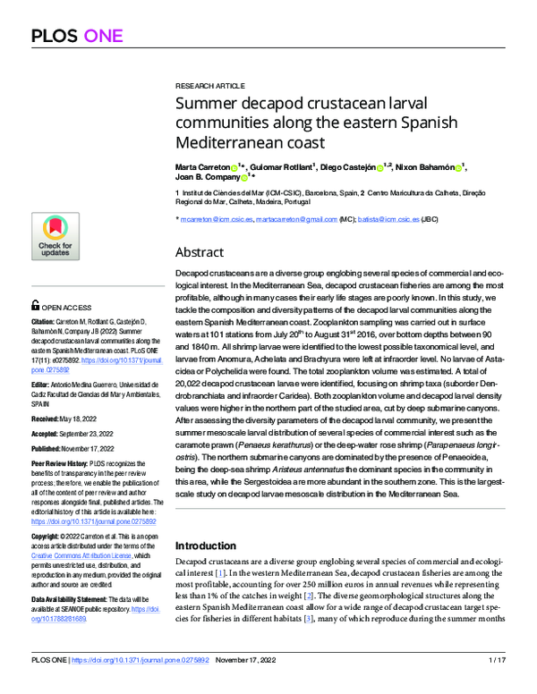 (PDF) Summer decapod crustacean larval communities along the eastern ...