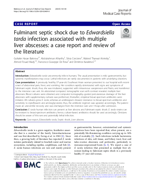 (PDF) Fulminant septic shock due to Edwardsiella tarda infection ...