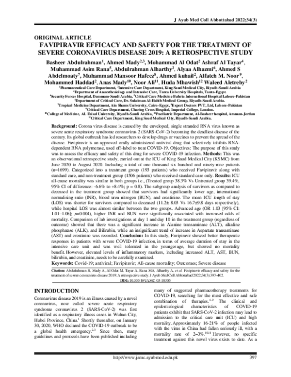 (PDF) Favipiravir Efficacy and Safety for the Treatment of Severe ...