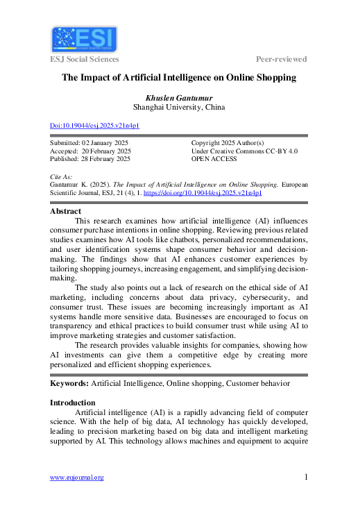 (PDF) The Impact of Artificial Intelligence on Online Shopping