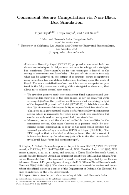 (PDF) Concurrent Secure Computation via Non-Black Box Simulation