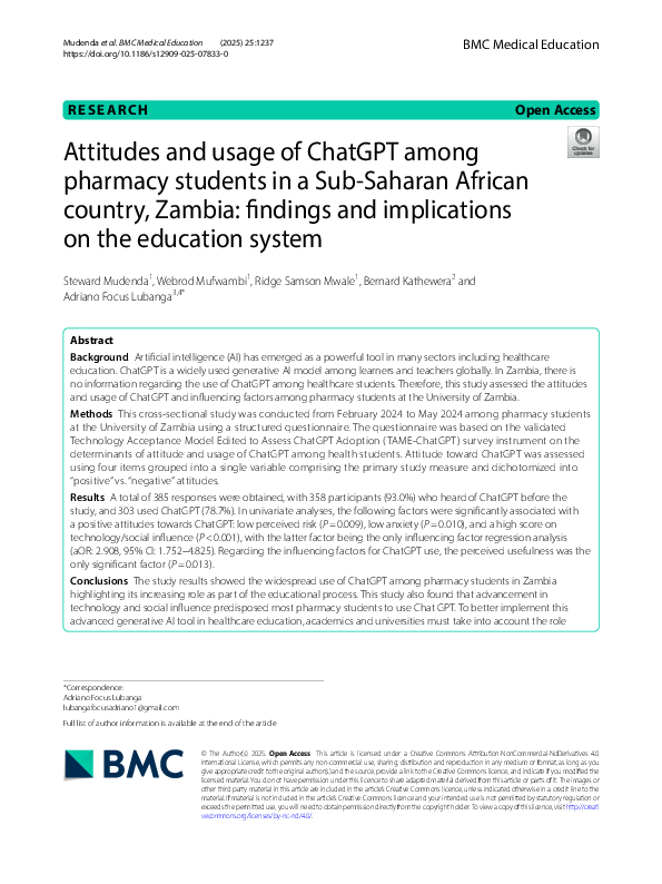 (PDF) Attitudes and usage of ChatGPT among pharmacy students in a Sub ...