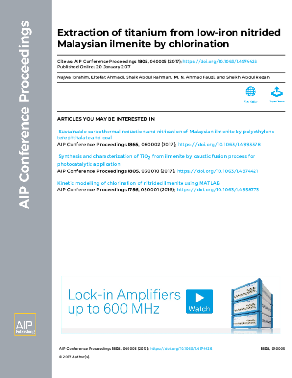 (PDF) Extraction of titanium from low-iron nitrided Malaysian ilmenite ...