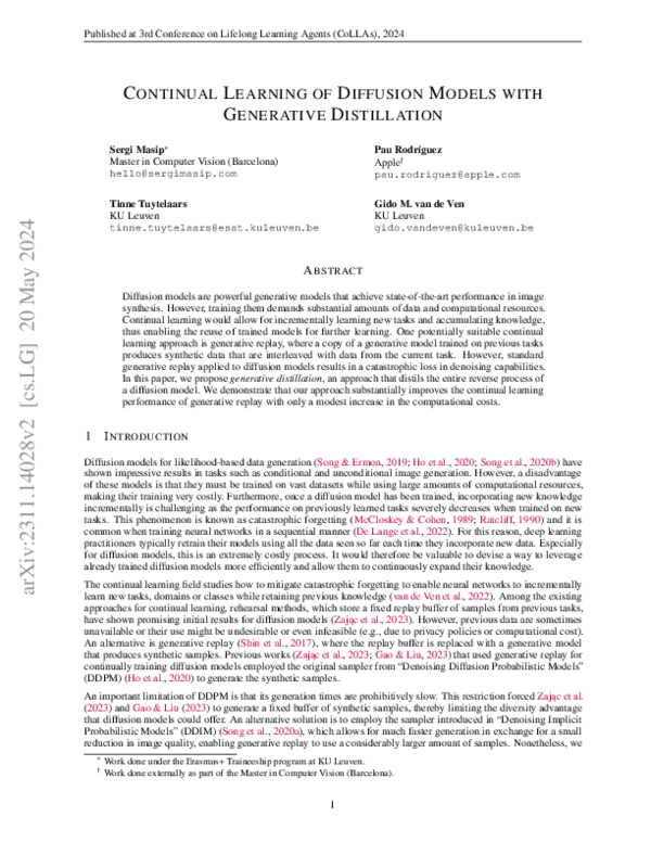 (PDF) Continual Learning of Diffusion Models with Generative Distillation