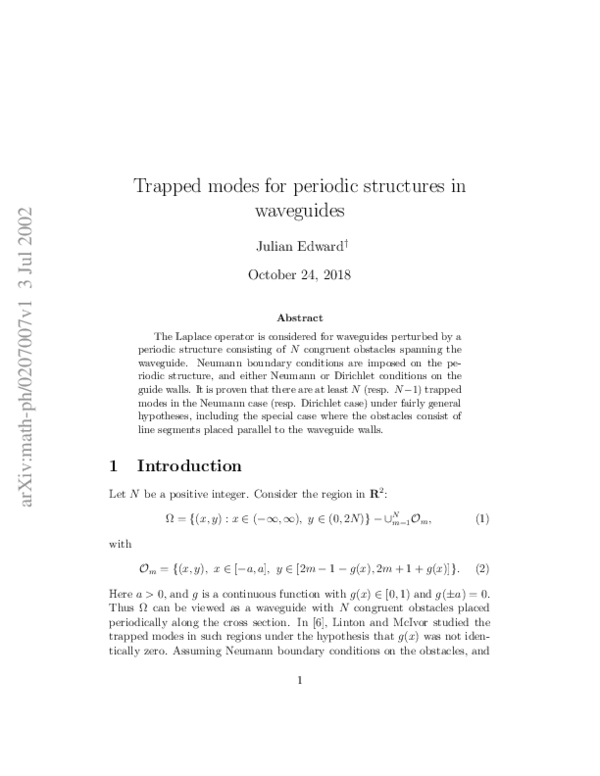 (PDF) Trapped modes for periodic structures in waveguides