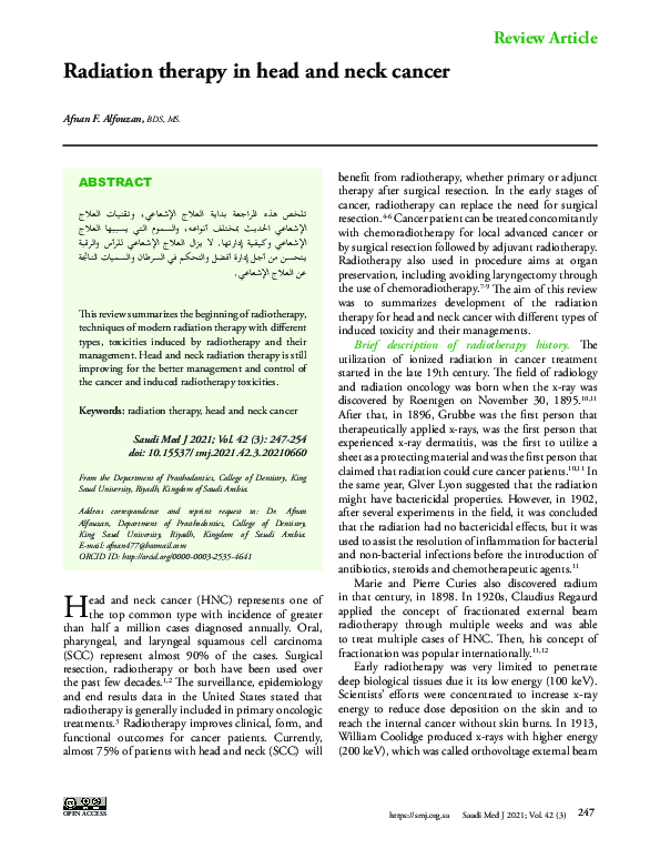 (PDF) Radiation therapy in head and neck cancer