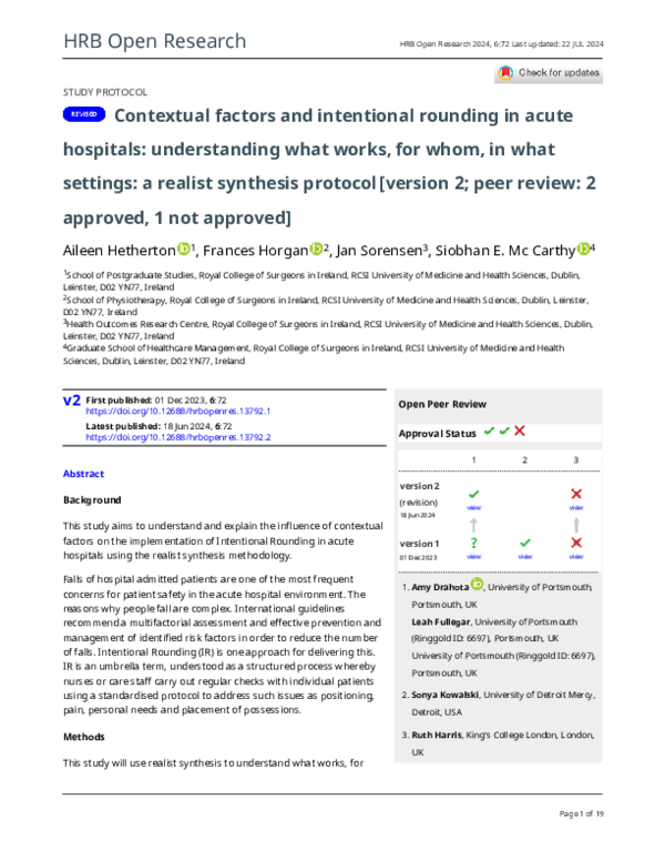 (PDF) Contextual factors and intentional rounding in acute hospitals ...