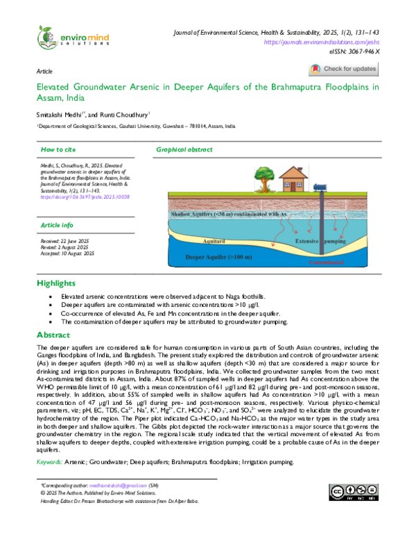 (PDF) Elevated Groundwater Arsenic in Deeper Aquifers of the ...