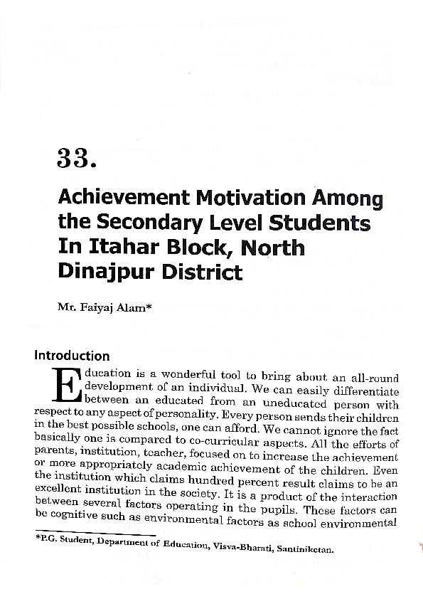 (PDF) Achievement Motivation among the Secondary level Students.
