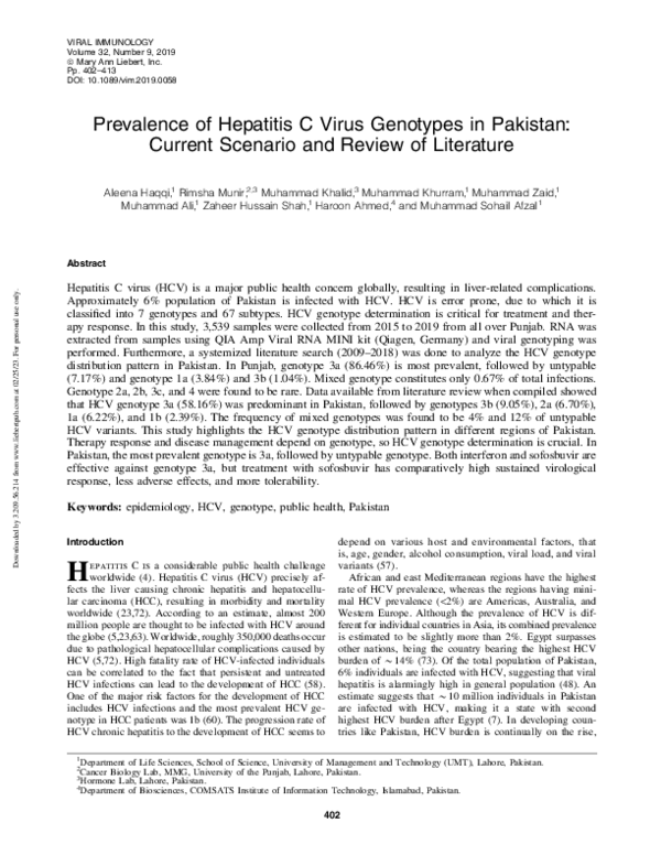 (PDF) Prevalence of Hepatitis C Virus Genotypes in Pakistan: Current ...