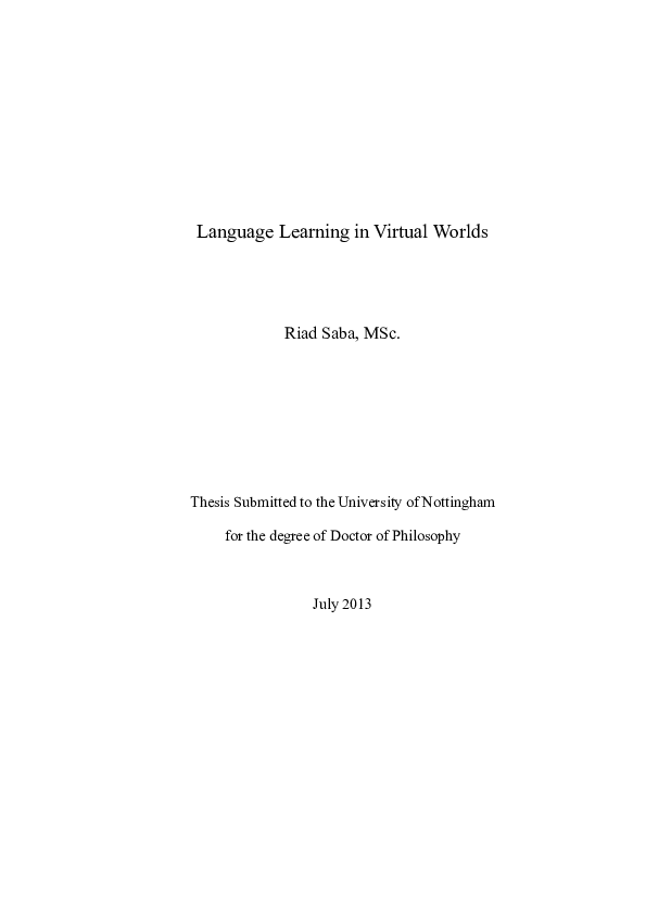 (PDF) Language Learning in Virtual Worlds