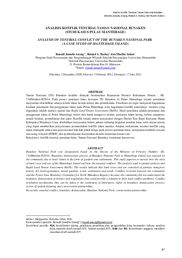 (PDF) Analysis of Tenurial Conflict of the Bunaken National Park (A ...