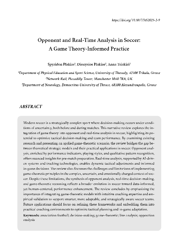 (PDF) Opponent and Real Time Analysis in Soccer A Game Theory Informed ...
