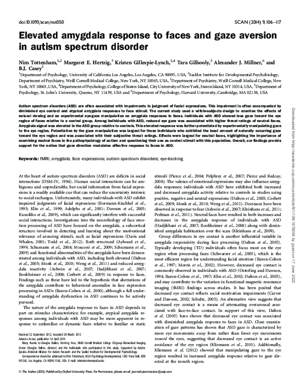 (PDF) Elevated amygdala response to faces and gaze aversion in autism ...