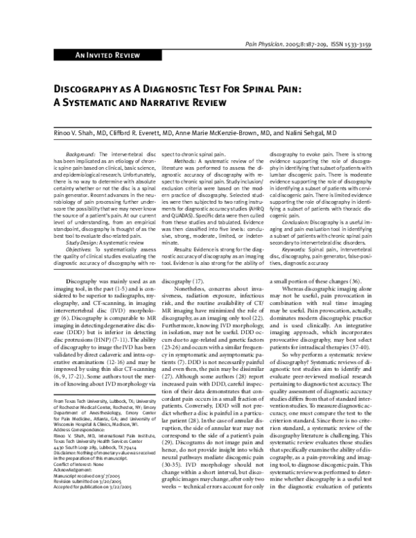 (PDF) Discography as A Diagnostic Test For Spinal Pain: A Systematic ...