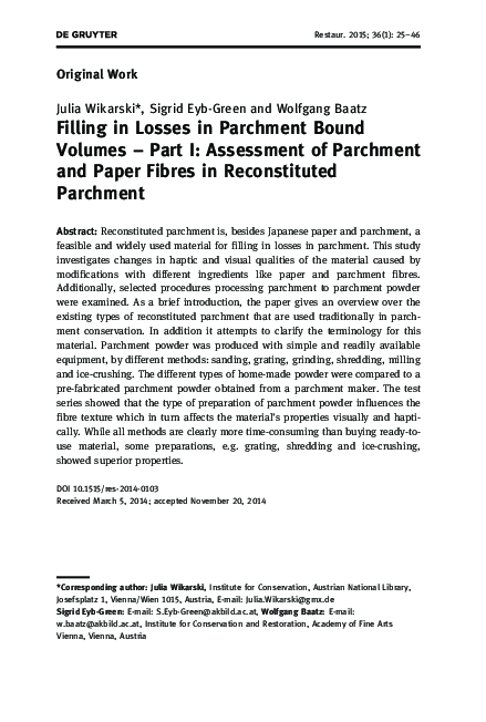 (PDF) Filling in Losses in Parchment Bound Volumes -Part I: Assessment ...