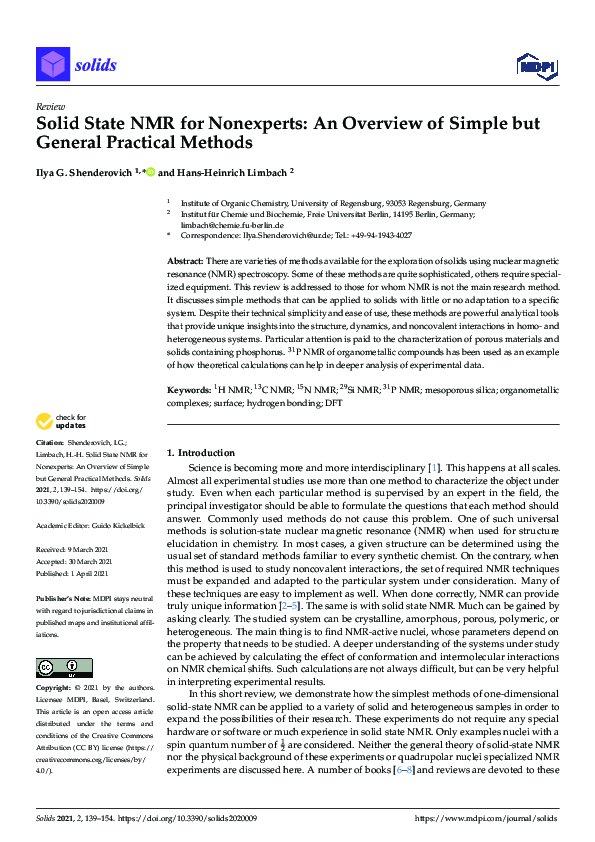 (PDF) Solid State NMR for Nonexperts: An Overview of Simple but General ...