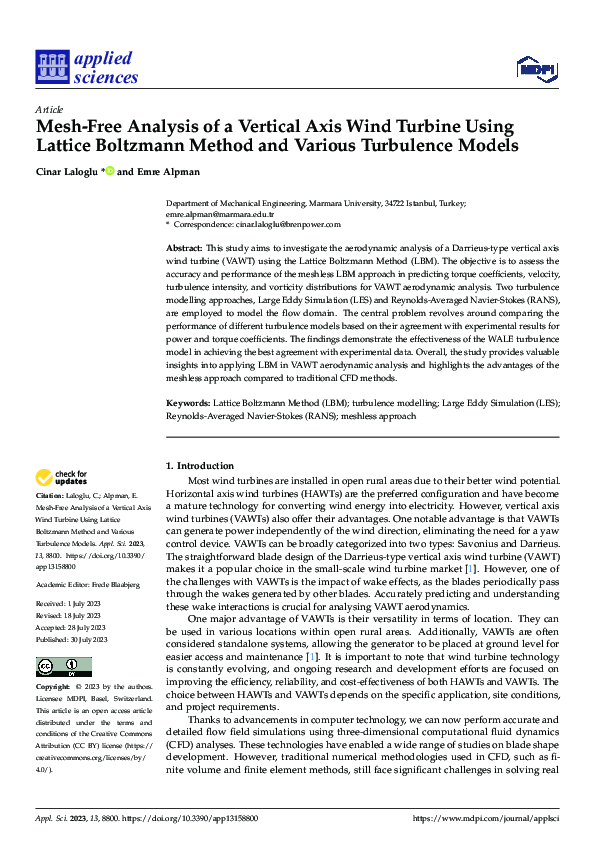 (PDF) Mesh-Free Analysis of a Vertical Axis Wind Turbine Using Lattice ...