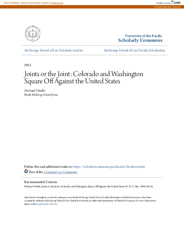 (PDF) Joints or the Joint: Colorado and Washington Square Off Against ...