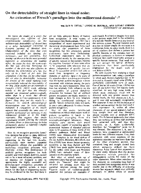 (PDF) On the detectability of straight lines in visual noise: An ...