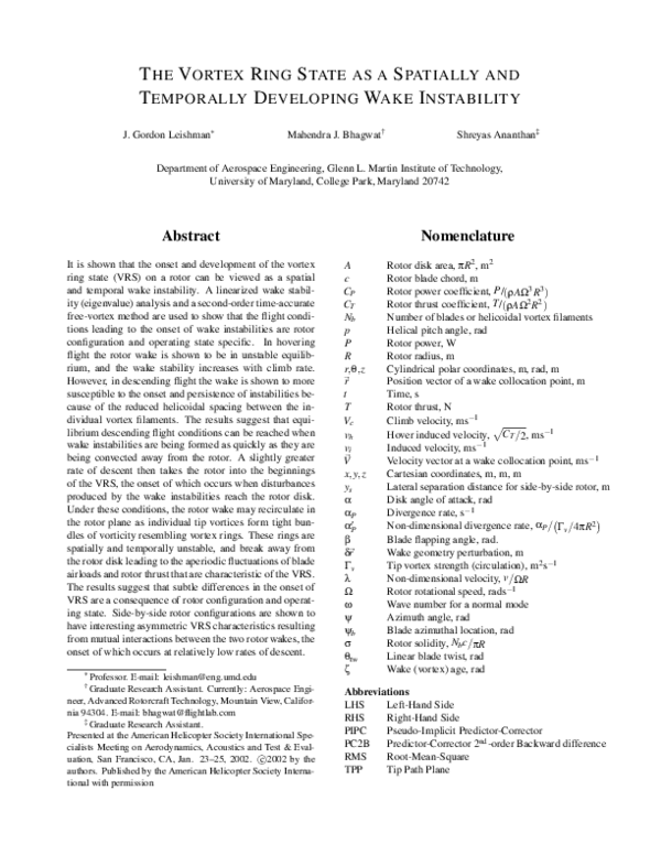 (PDF) The Vortex Ring State as a Spatially and Temporally Developing ...