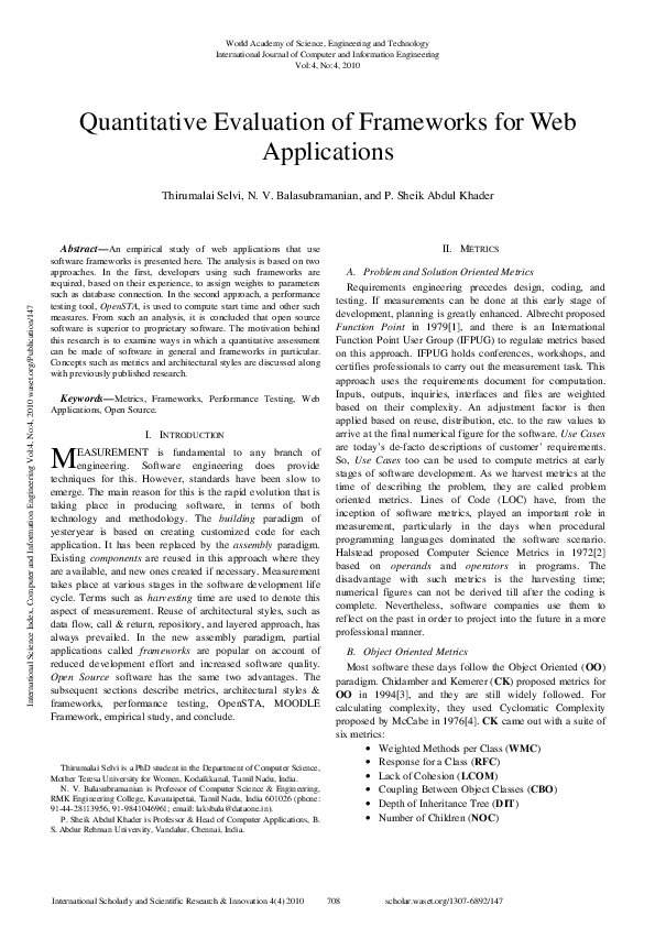 (PDF) Quantitative Evaluation of Frameworks for Web Applications
