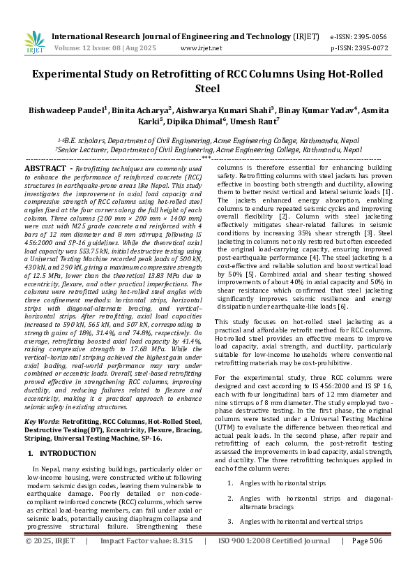 (PDF) Experimental Study on Retrofitting of RCC Columns Using Hot ...