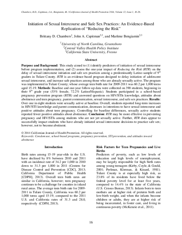 (PDF) Initiation of Sexual Intercourse and Safe Sex Practices
