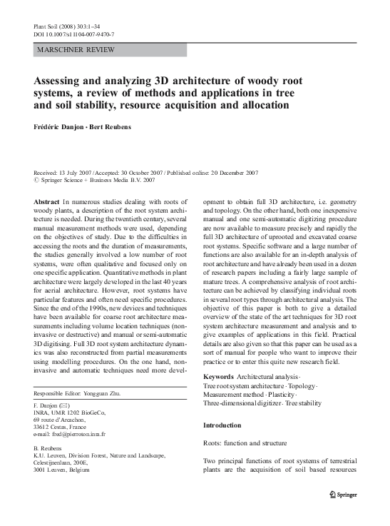 (PDF) Assessing and analyzing 3D architecture of woody root systems, a ...