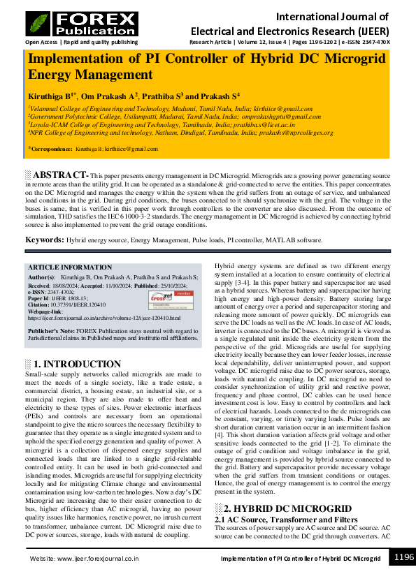 (PDF) Implementation of PI Controller of Hybrid DC Microgrid Energy ...