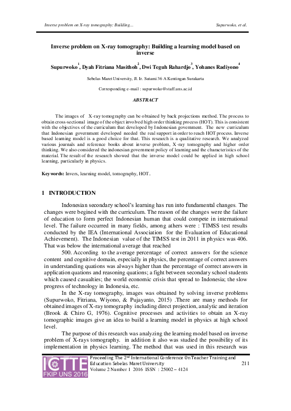 (PDF) Inverse problem on X-ray tomography: Building a learning model ...