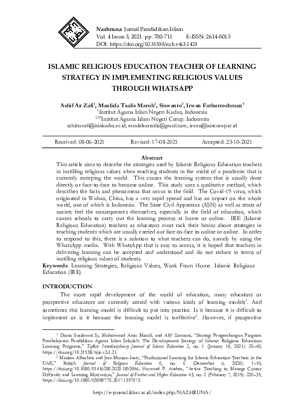 (PDF) Islamic Religious Education Teacher of Learning Strategy in ...