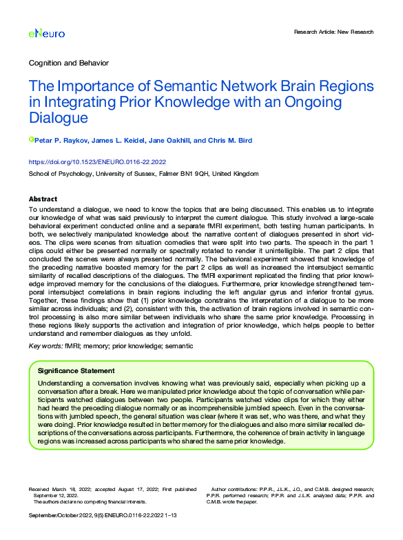 (PDF) The Importance of Semantic Network Brain Regions in Integrating ...