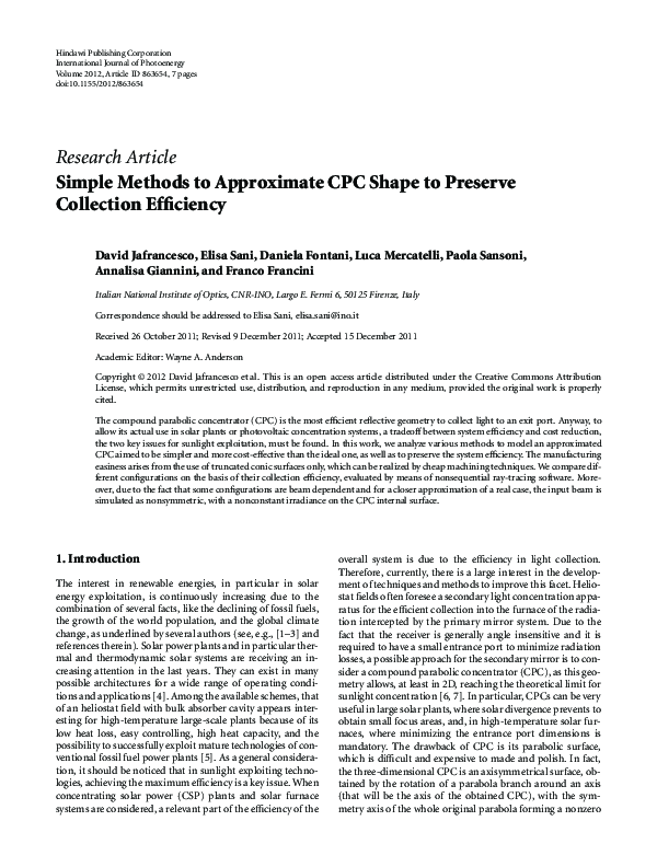 (PDF) Simple Methods to Approximate CPC Shape to Preserve Collection ...