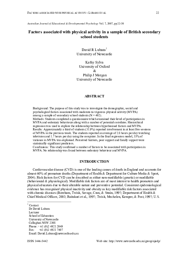 (PDF) Factors Associated with Physical Activity in a Sample of British ...