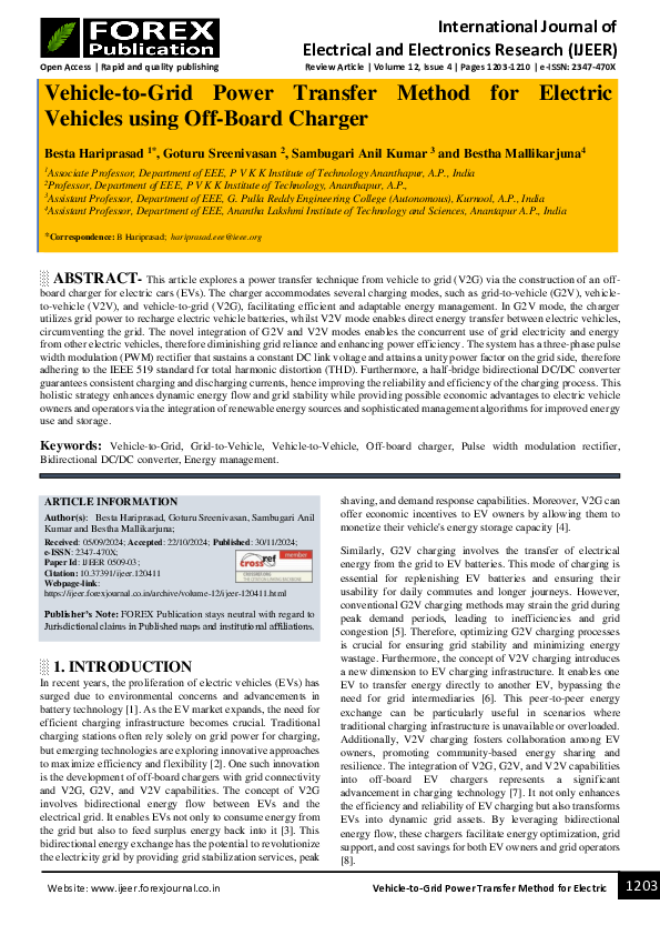 (PDF) Vehicle-to-Grid Power Transfer Method for Electric Vehicles using ...