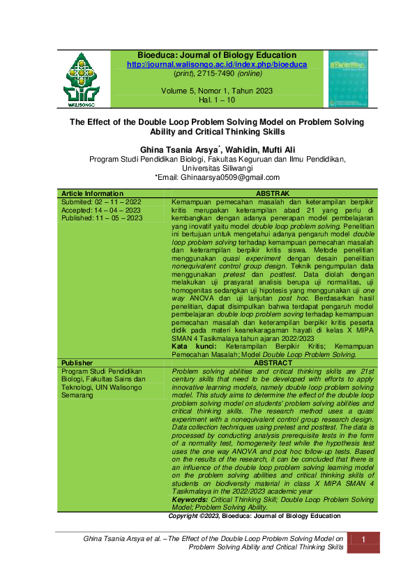 (PDF) The Effect of the Double Loop Problem Solving Model on Problem ...