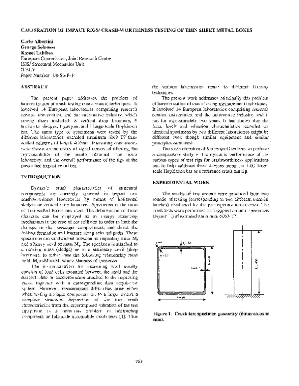 (PDF) Calibration of impact rigs/ crash-worthiness testing of thin ...