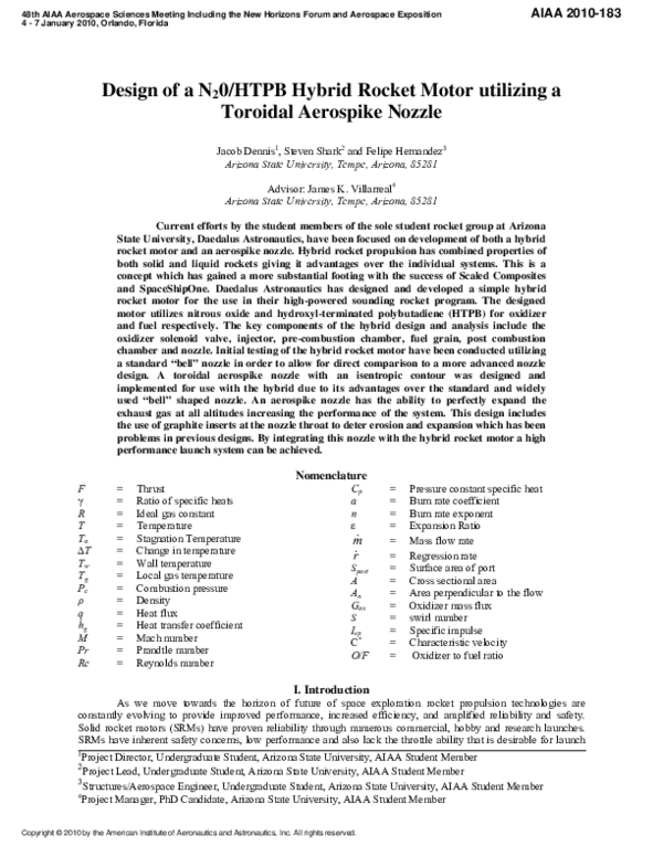(PDF) Design of a N20/HTPB Hybrid Rocket Motor Utilizing a Toroidal ...