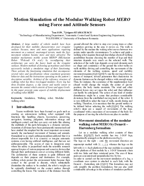 (PDF) Motion Simulation of the Modular Walking Robot MERO using Force ...