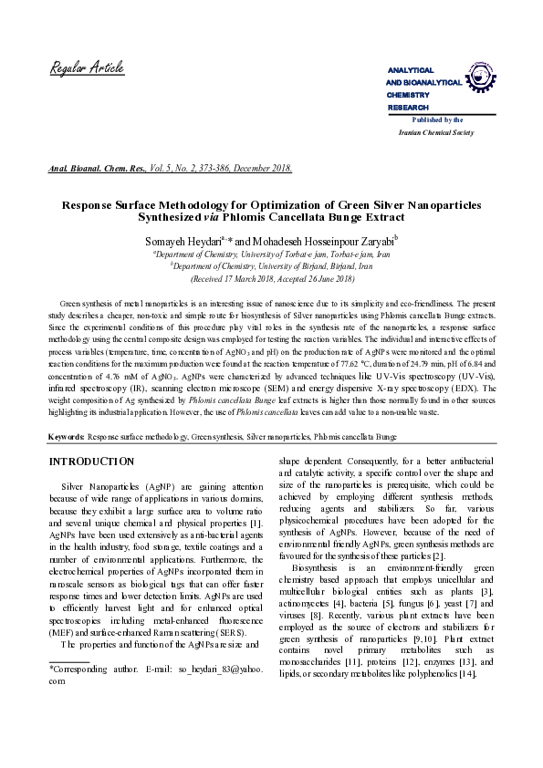 (PDF) Response Surface Methodology for Optimization of Green Silver ...