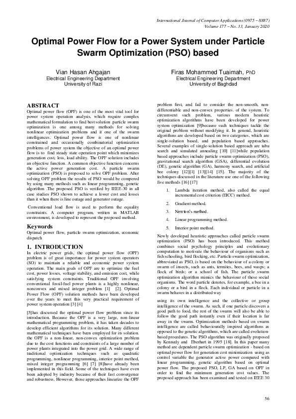 (PDF) Optimal Power Flow for a Power System under Particle Swarm ...