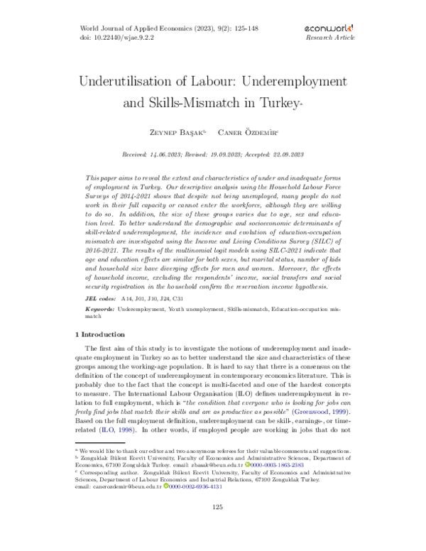 (PDF) Underutilisation of Labour: Underemployment and Skills-Mismatch ...